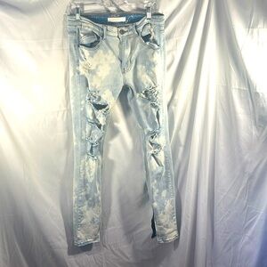KDNK DISTRESSED JEANS - 32 Bleach washed ripped zipper ankles 90s street style